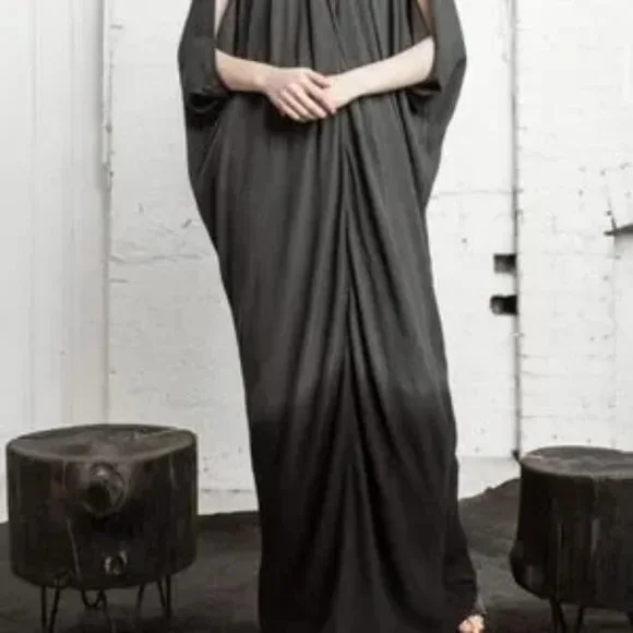 Nicholas K Ballan Maxi Dress (Olive-Black Dip Dye) Size XS Leather Trim - Picture 5 of 13